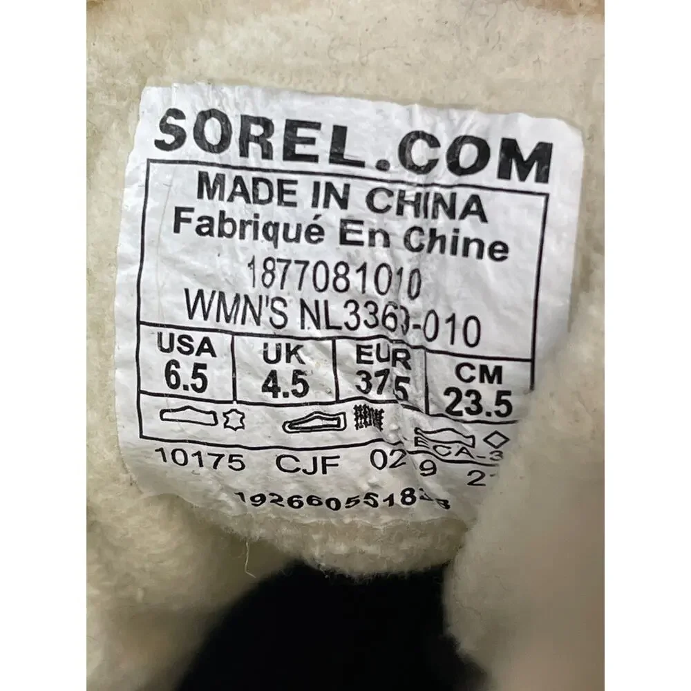SOREL Joan of Artic III Shearling Wedge Black Leather Lace-Up Women's 6.5